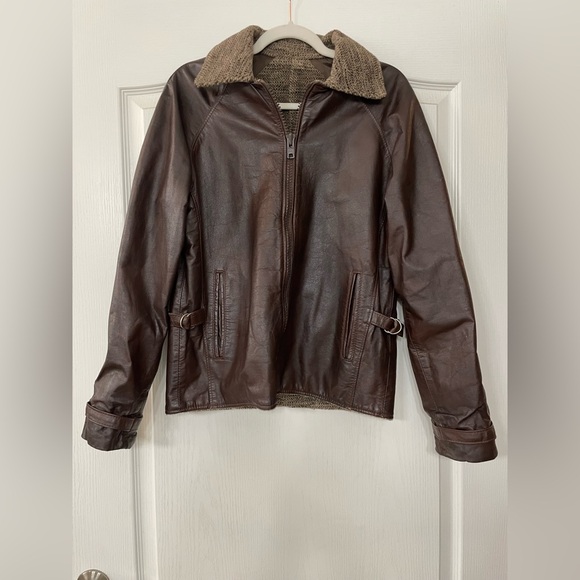 Men's Vintage Leather Bomber Jacket with Wool Lining Size M - Picture 2 of 11